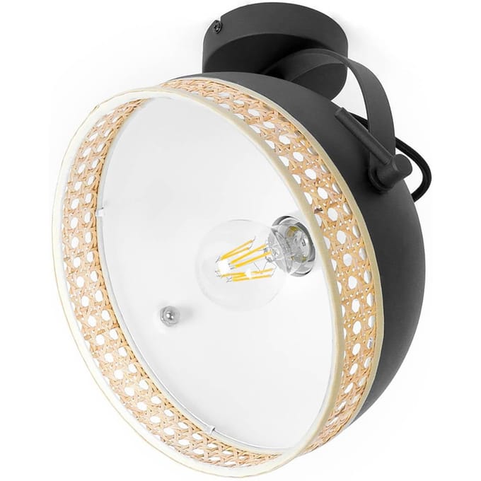 Lindby - plafondlamp - 1licht - ijzer, rotan - H: 30 cm - E27 - zwart, rotan natuur