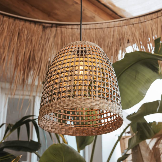 Newgarden hanglamp Positano, naturel, zeegras, Ø33cm, IP44