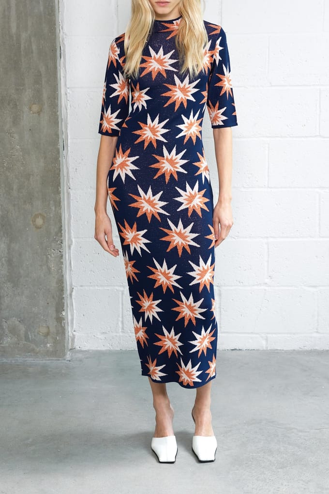 French Connection Imelda Star Jacquard Knit Dres Evening Blue Multi Größe: S | Midikleider Outlet | Damen | Blau