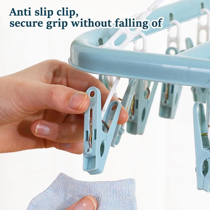 Séchoir à linge avec 32 pinces, multifonctionnel, coupe-vent, pour chaussettes