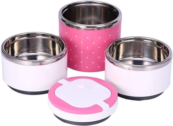 Drielagige geïsoleerde roestvrijstalen lunchbox, roze