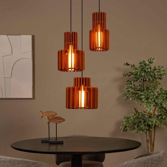 Lucide hanglamp Rollo, terracotta, Ø 50 cm, stof/metaal, 3-lamps.