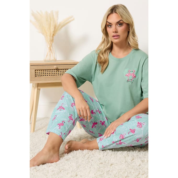 Yours Groene Pyjamaset Met Flamingoprint Size 40-42