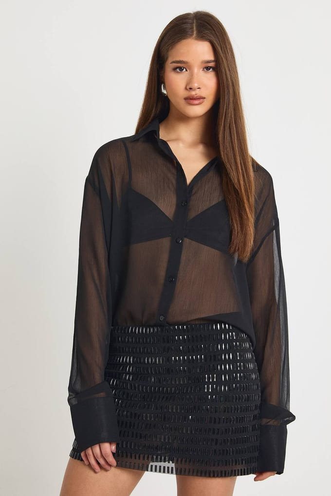 boohoo Dames Pailletten Mini A-lijn Rok | Black | Maat: 14