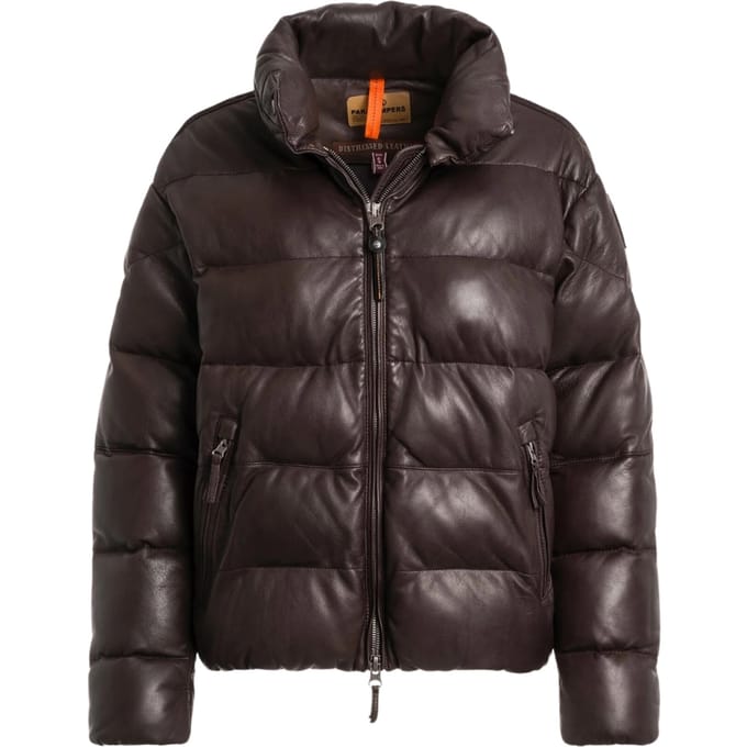 Parajumpers Pia Leather Obsidian Donkerbruin Gewatteerd Leren Jack