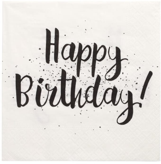 12x 30 Servetten 3-laags 1/4 vouw 33 cm x 33 cm Happy Birthday