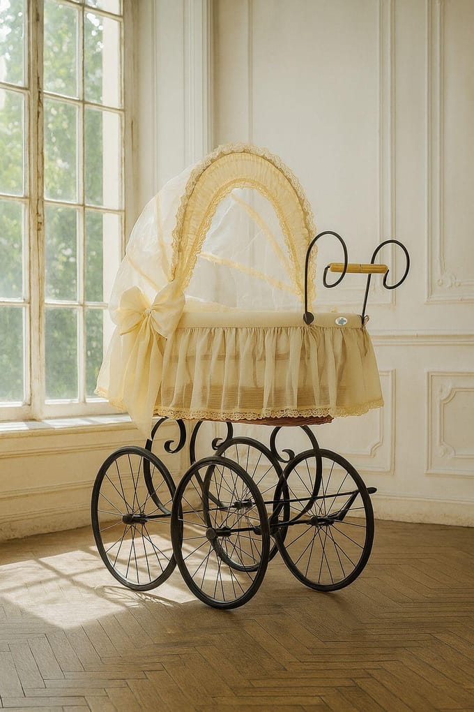 Kinderwagenbakje met rieten kap Carina- creme