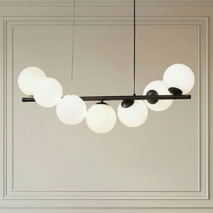 Lucande - hanglamp - 7lichts - Metaal, glas - H: 33 cm - G9 - matzwart, opaal