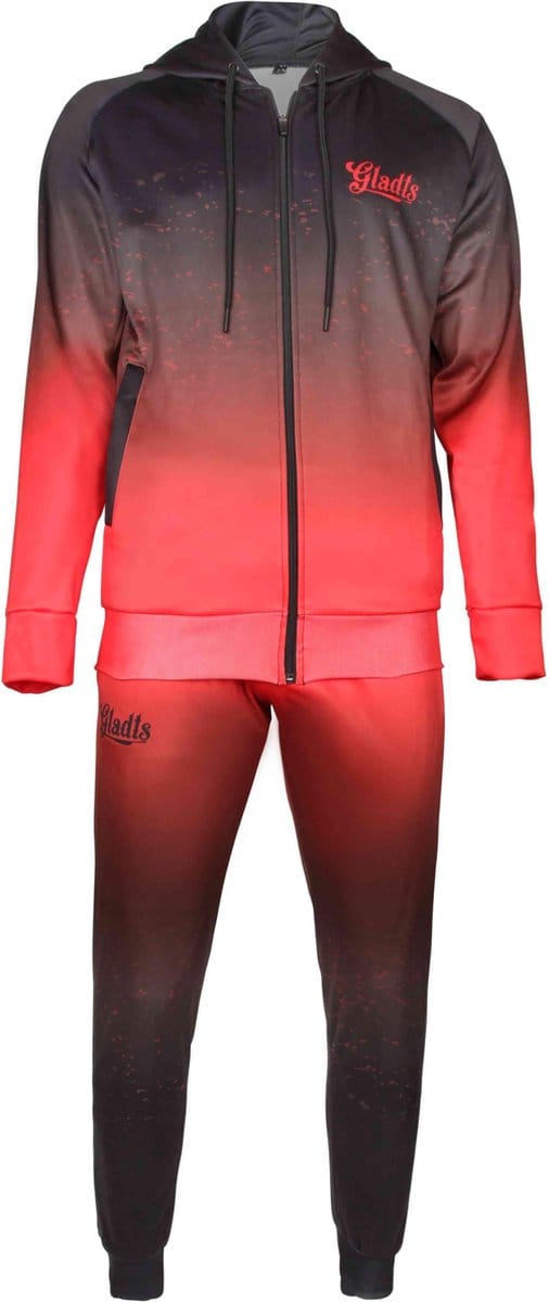 Gladts Trainingspak Heren met Capuchon – Gradiënt Zwart/Rood – Maat M