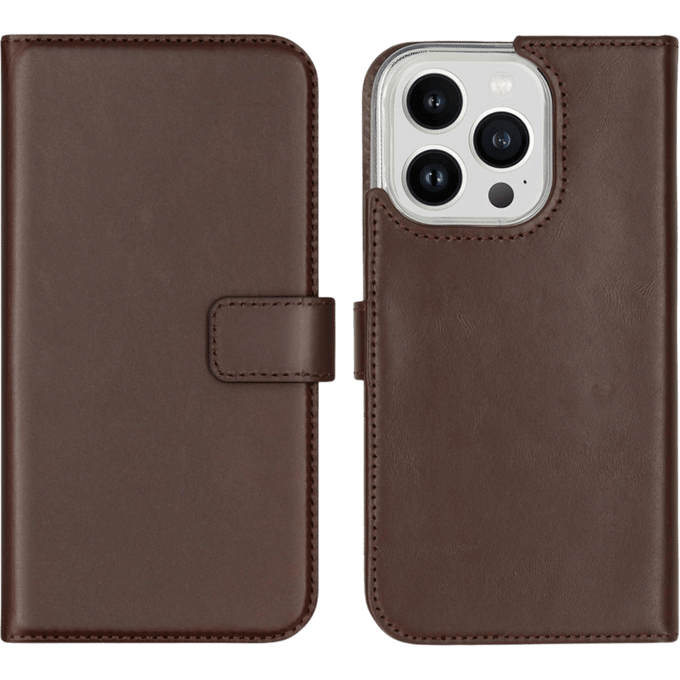 Selencia iPhone 14 Pro Leren Portemonnee Hoesje Donkerbruin