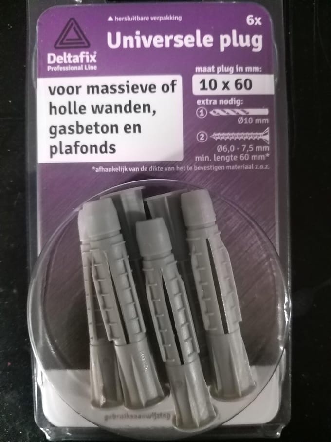 Deltafix universeelplug met kraag grijs 10 x 60 mm 6 st.