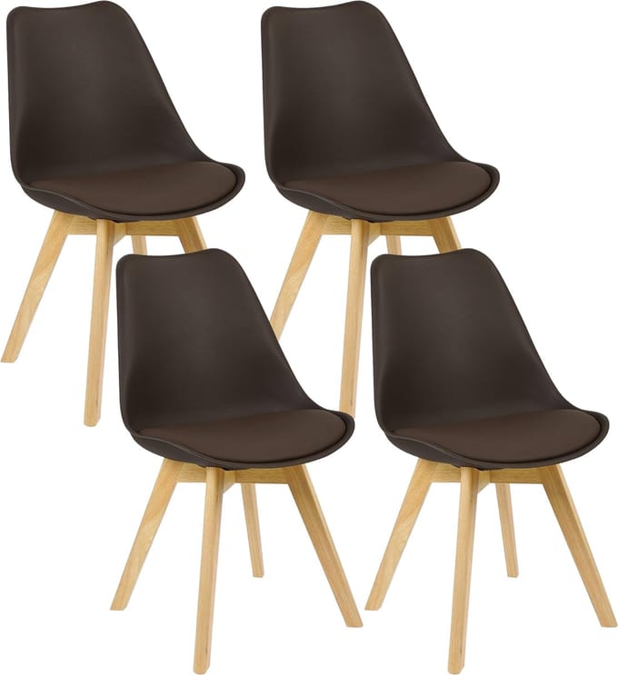 BukkitBow - Eetkamerstoelen Houten Frame met Retro Stijl - Gewatteerd Zitting met Kussen - Set van 4 Stuks - Bruin