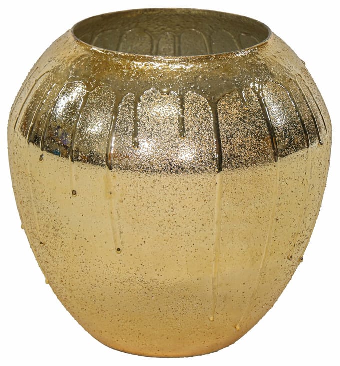 Mega Collections Vaas Oman Drip - goud - glas - druip effect - D31 x H31 cm - bloemenvaas