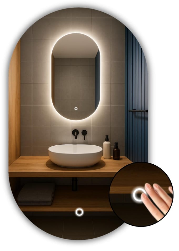 Ovale LED Spiegel 40X70 Met Touch Schakelaar Waterdichtheid Ip65 Luna
