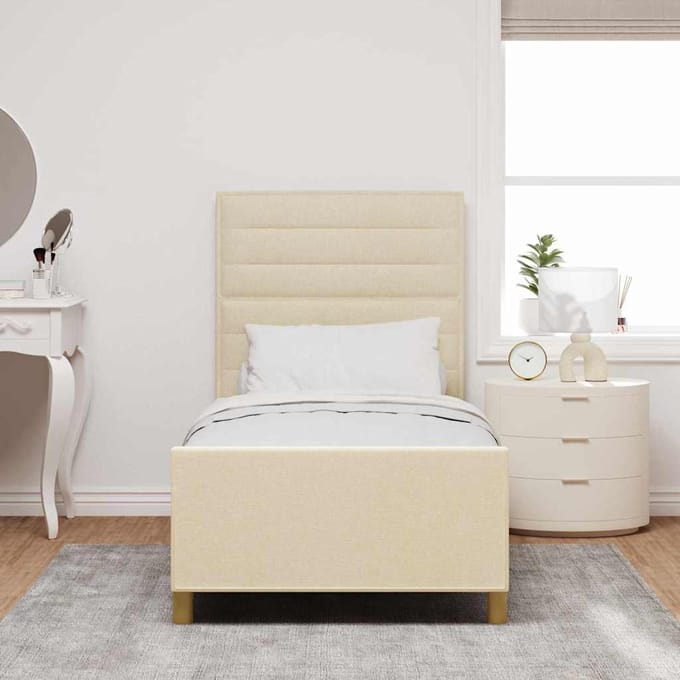 vidaXL - Bedframe - met - hoofdeinde - Crème - 90 - x - 200 - cm - Stof