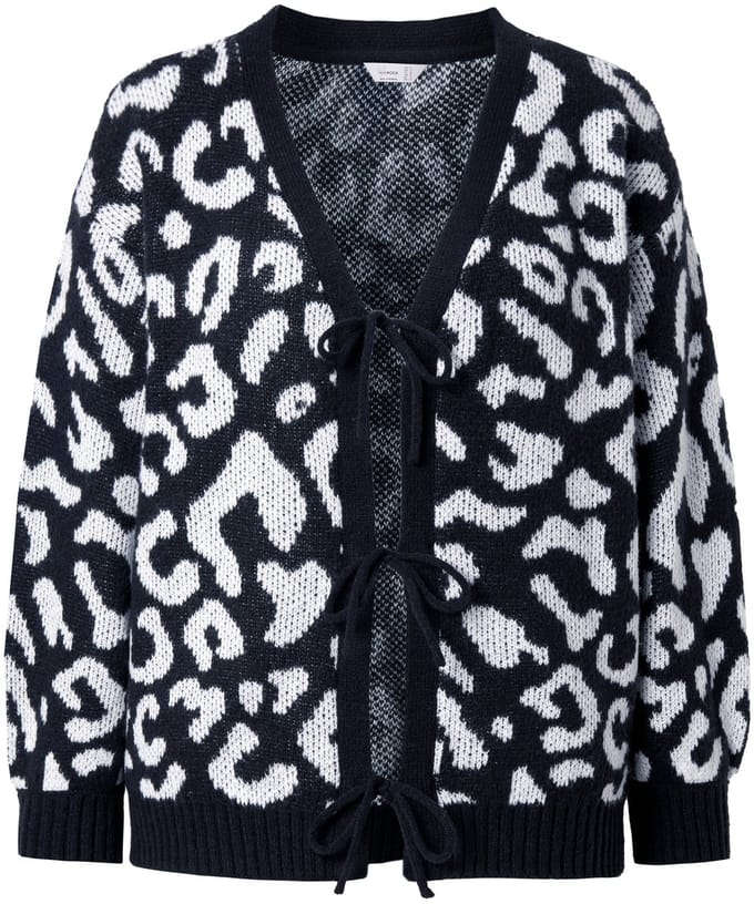 MIAMODA - Dames - Cardigan Regular Fit luipaard striksluiting - Zwart - Maat 46+
