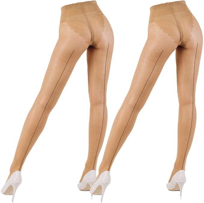 Giulia - Chic 20den Panty met bikini broekje en zwarte naad (multipack) - Beige - M