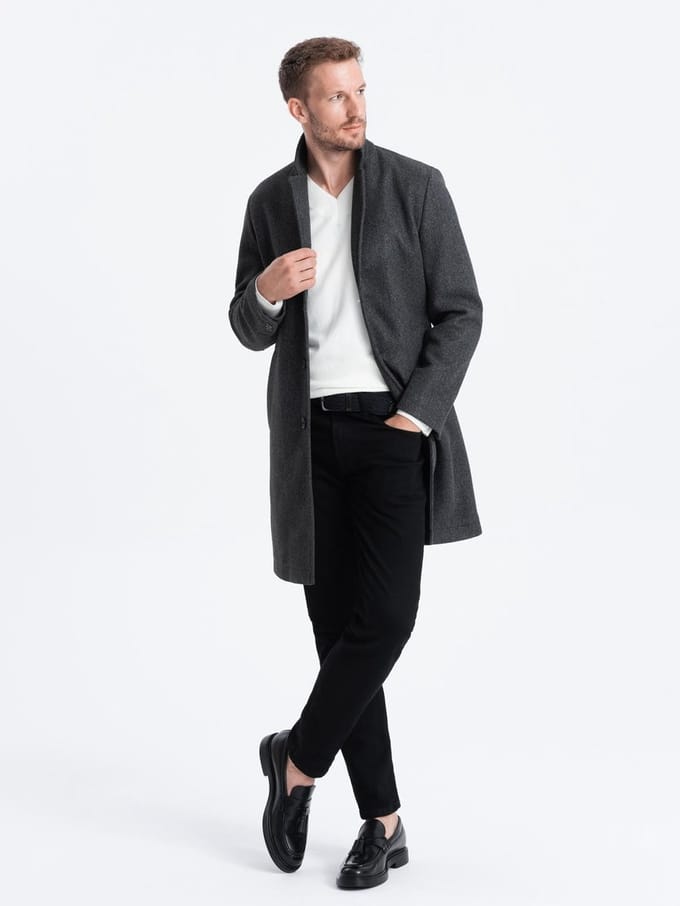 OMBRE Jas - Lange Mouw - Knopen - Gemeleerd Donkergrijs gemêleerd XL