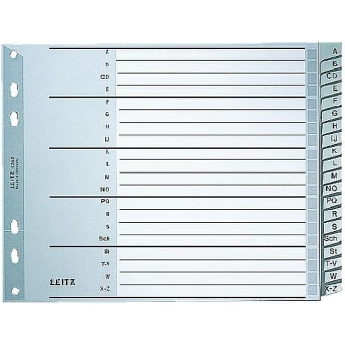 Leitz 1262 Register DIN A4, Bovenbreedte A-Z Polypropyleen Grijs 20 tabbladen 12620000