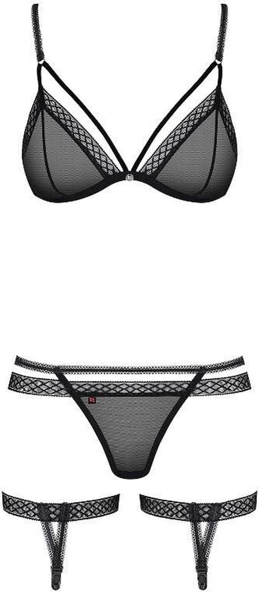 Obsessive BH, Slip en Jarretel - Erotische Lingerieset - One Size - Zwart