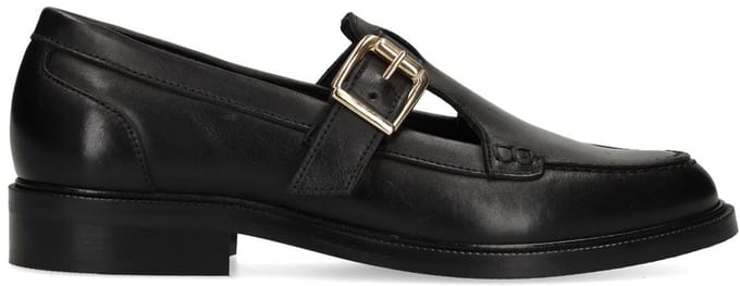 Manfield - Dames - Zwarte leren loafers met gesp - Maat 38