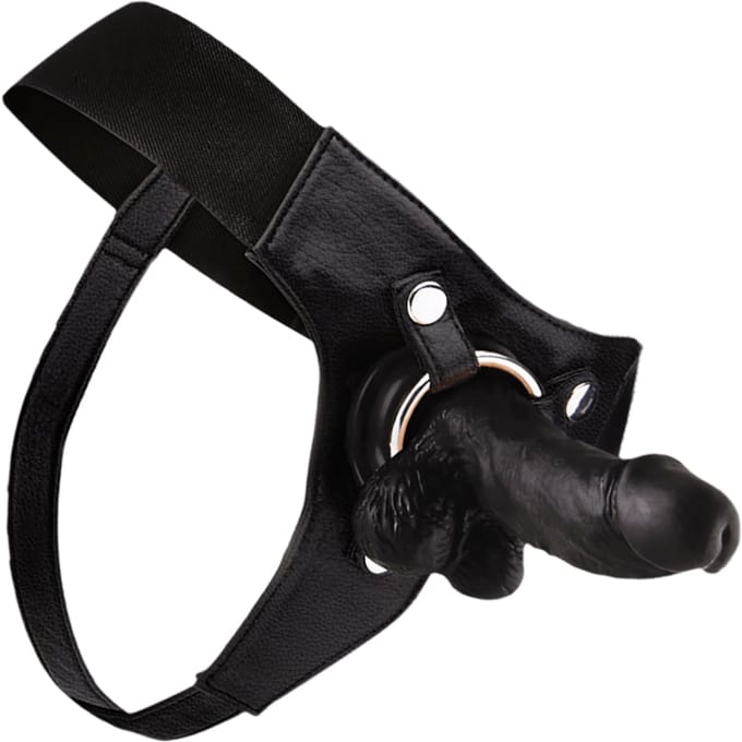 Ouch! Realistische Strap On Voorbinddildo met Harnas - 15 cm - Zwart