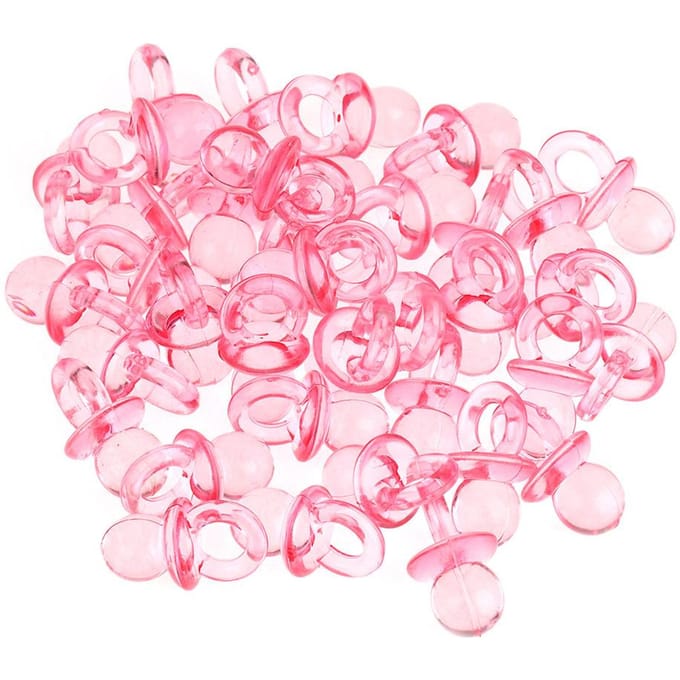 50pcs Acrylic Baby Pacifiers Baby Shower Decoration Table Scatter (Transparent Red) pink