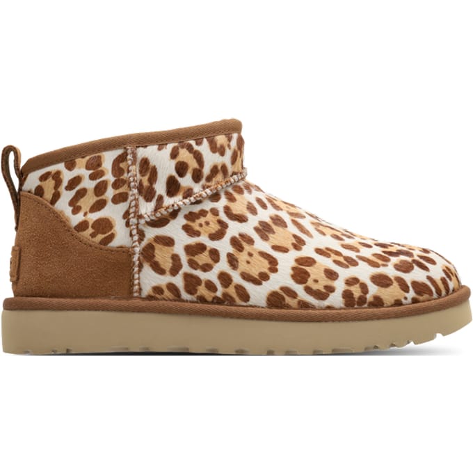 UGG® Classic Ultra Mini Plains Boot in Felicity Leopard Jasmine, Size 3, Cow Hair/Wool