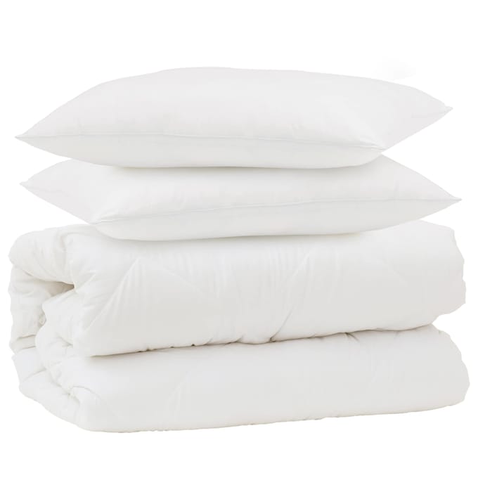 vidaXL - Deken - Set - met - kussen - 3 - st - Wit - Microvezel