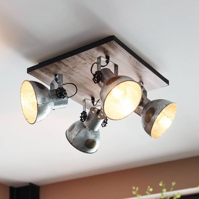 EGLO Barnstaple - wandlamp - 4-lichts - E27 - bruin-patina/zwart/oud-zink-look
