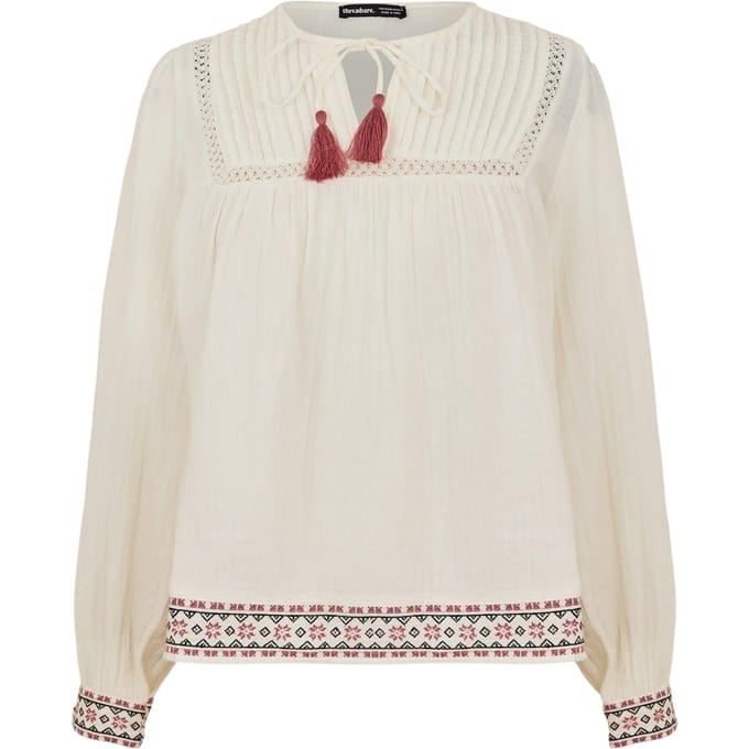 Threadbare Dames/Dames Reema Strikhals Blouse met Lange Mouwen (Crème)