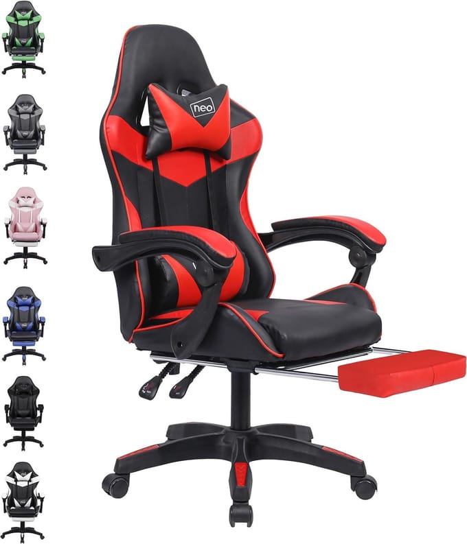 Gaming Bureau Stoel - Ergonomische Stoel - Comfortabel Werken - Met Inklapbare Voetsteun - 150 KG Capaciteit - Rood