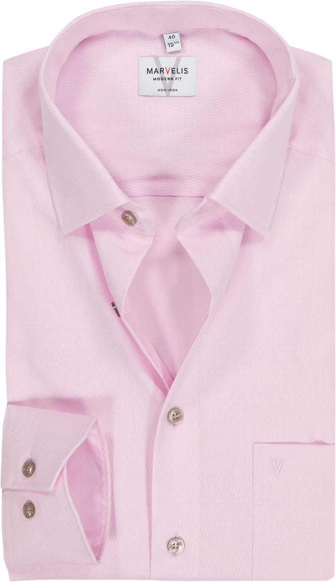 MARVELIS modern fit overhemd - structuur - lichtroze - Strijkvrij - Boordmaat: 43 (EU maat: XL)