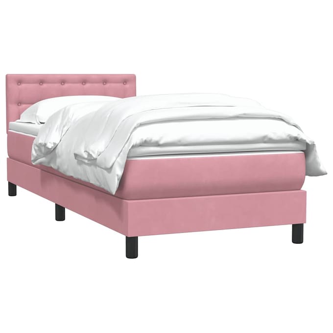 vidaXL - Boxspring - met - matras - fluweel - roze - 80x220 - cm