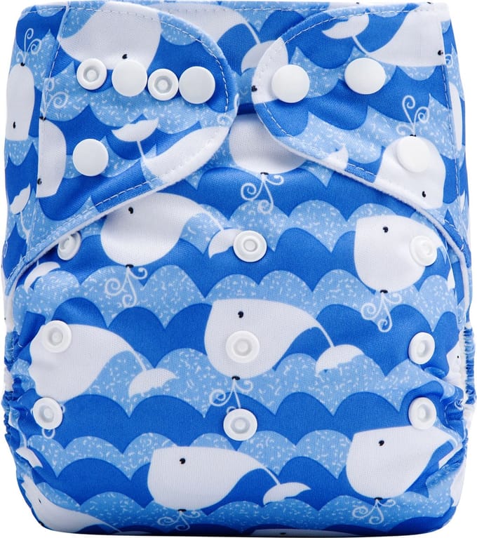 Duurzame luiers - Wasbare luier met inlegger - Herbruikbare luier - Pocket luier - 3-15 kilo - Blauw walvis