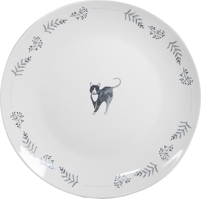 Clayre & Eef Ontbijtbord Ø 20 cm Wit Keramiek Katten