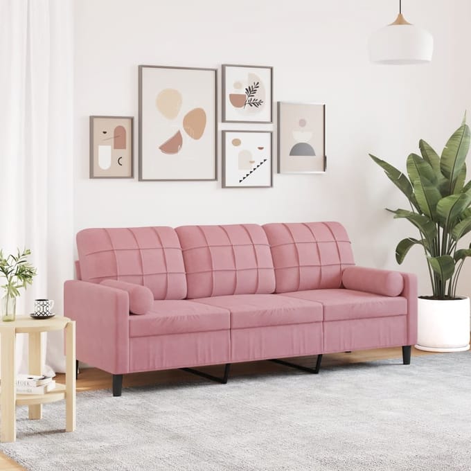 vidaXL - Driezitsbank - met - sierkussens - 180 - cm - fluweel - roze