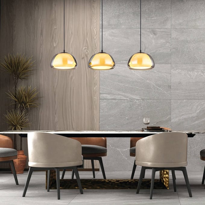 Globo Jella hanglamp, lengte 95 cm, rookgrijs, 3-lamps, glas