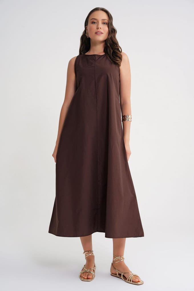 Maxi poplin jurk met zakken