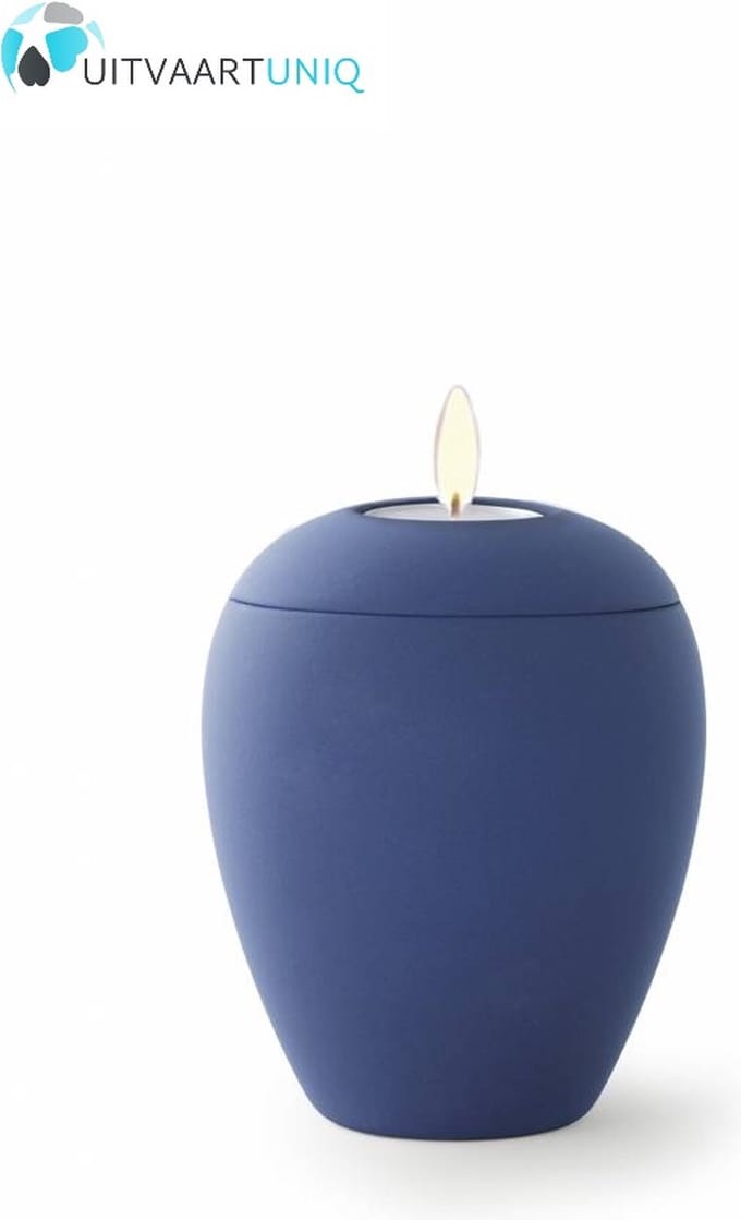 Mini urn marine blauw met lichtje- keramiek