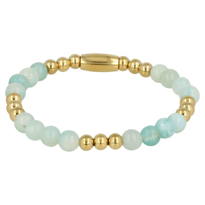 My Bendel - Damesarmband Goudkleurig met Amazonite Edelsteen Elastisch - Rustgevend Accessoire - met Luxe Cadeauverpakking | Sieraden Voor Dames | Maat S
