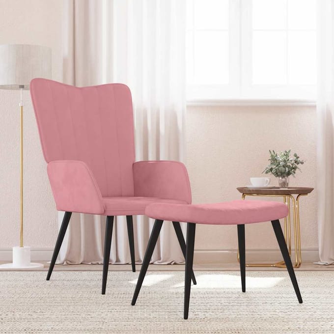 vidaXL - Relaxstoel - met - voetenbank - fluweel - roze