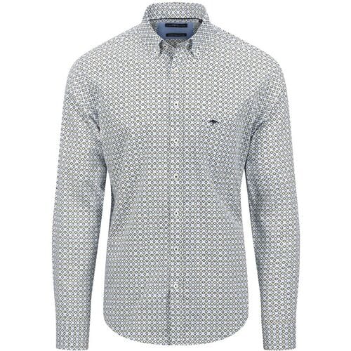 Fynch-Hatton Overhemd Fantasy Squares Pattern Button Down Light Khaki / male