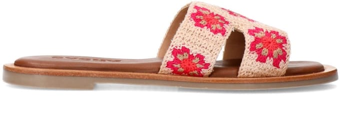 Sacha - Dames - Beige slippers met roze bloemen embroidery - Maat 36