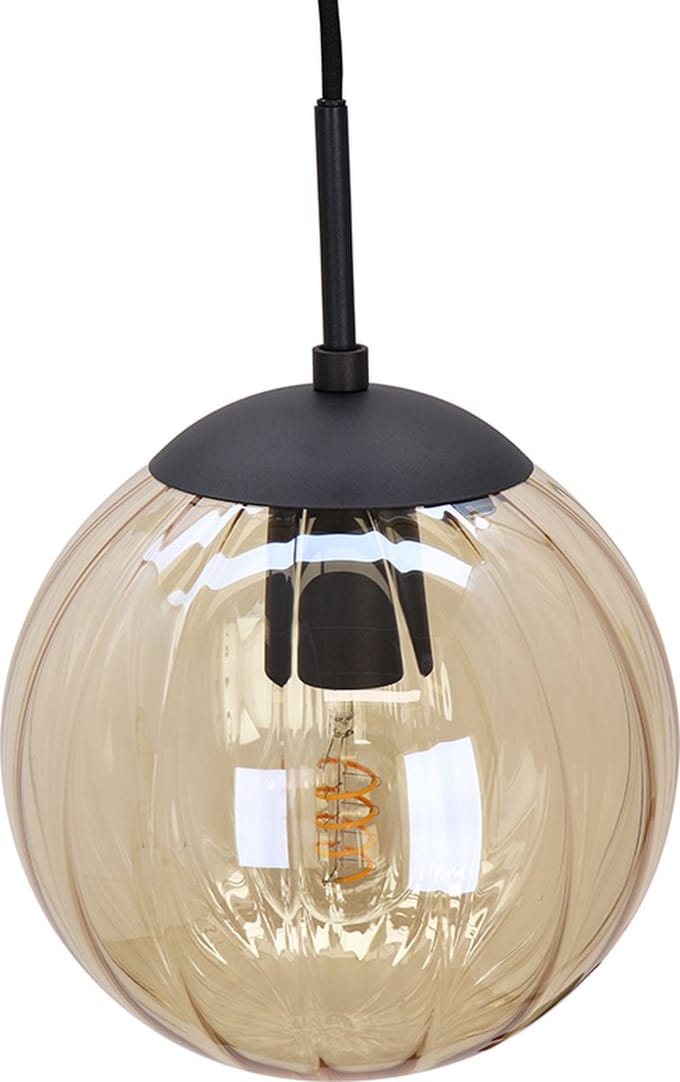 Olucia - RIFKA - Hanglamp - Amber / Zwart - 3L - Vorm: Rond