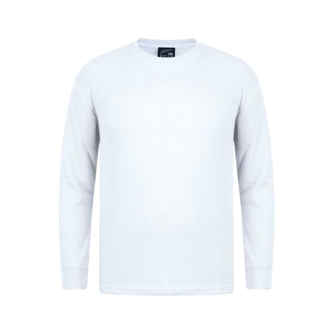 Fabric Heren Wafel T-shirt met lange mouwen (Wit)
