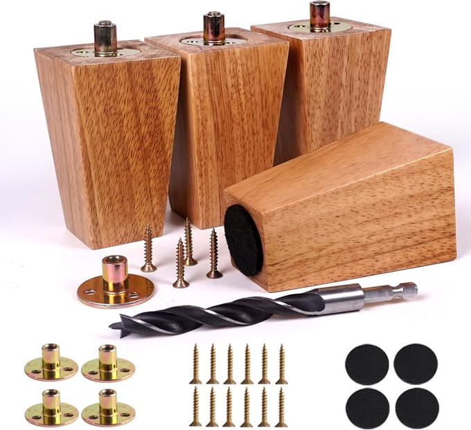 Set van 4 Vierkante Houten Meubelpoten 10cm Rubberhout