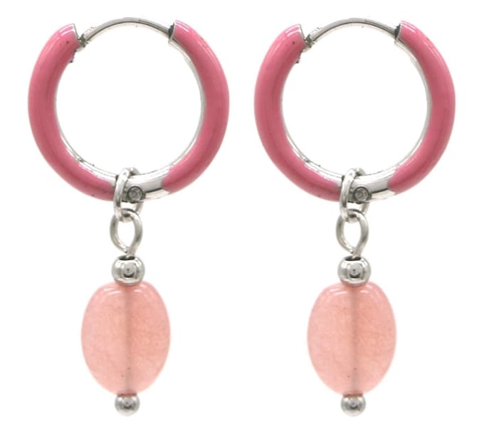 Dielay - Oorringen met Amethist - RVS - 1x2,5 cm - Zilverkleurig