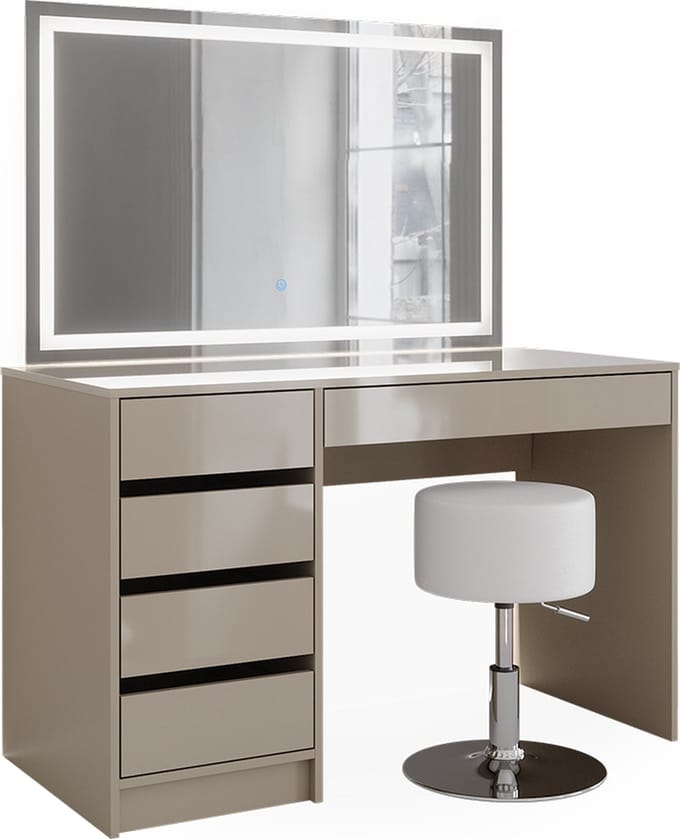 Vicco Sherry Kaptafel – 120 cm met LED-spiegel en kruk Grijs