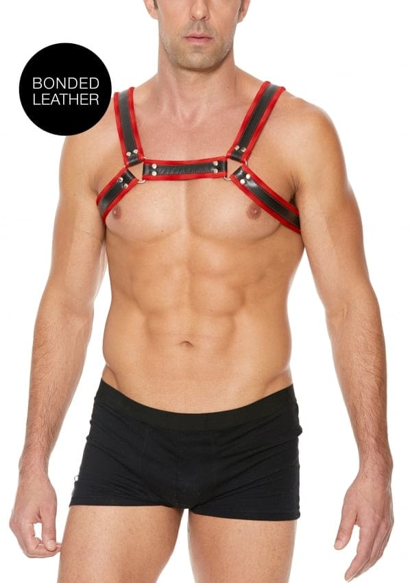 Shots - Ouch! Leren Bulldog Harnas met Gespen - S/M red S/M